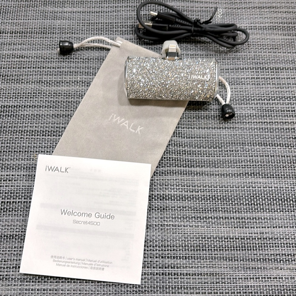 Silver bedazzled iWALK Portable Charger